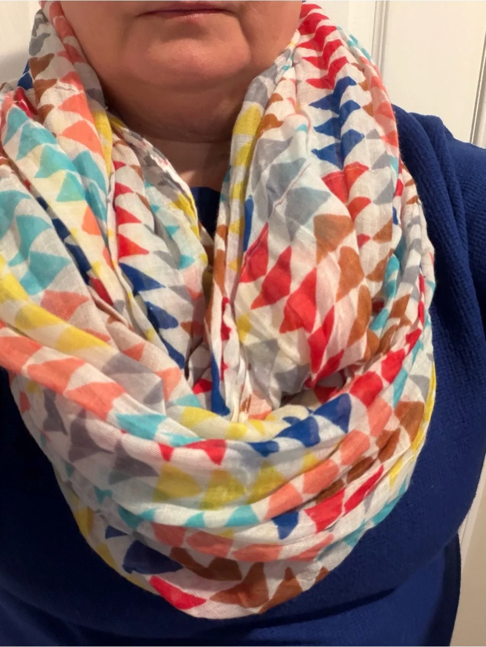Multicolor Geometric Print Lightweight Scarf - White Base